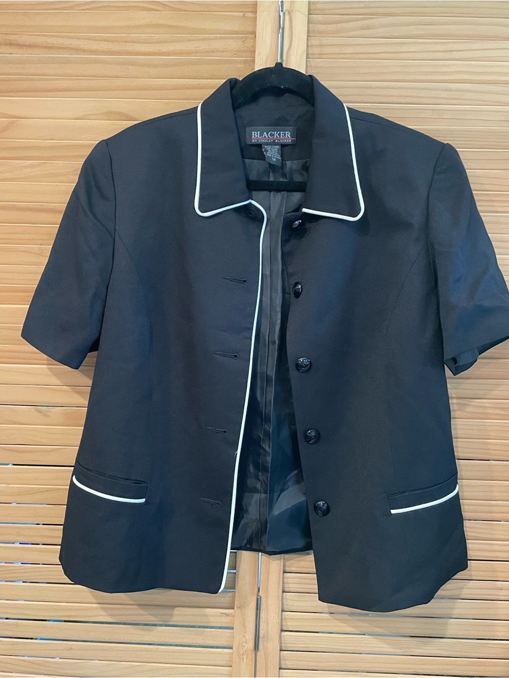 Vintage Blacker Black Short Sleeve Black Jacket with White Piping